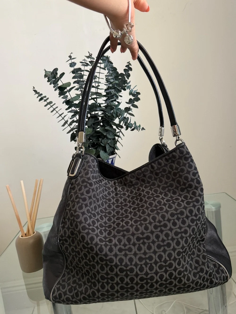 Coach Black Signature Mono Hobo Shoulder Bag